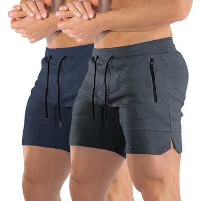Men's Solid Gym Workout Shorts Bodybuilding Running Fitted Training Jogging S...
