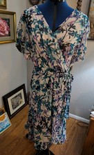 Chaps Women's Floral Print Knit Dress Short Sleeve, Casual, Comfortable, Size 16