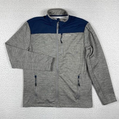Orvis Full Zip Jacket Mens Medium Grey Navy Blue Fleece Performance 1522009