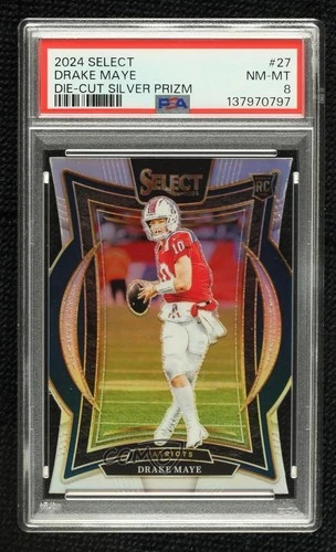 2024 Panini Select Concourse Silver Prizm Die-Cut Drake Maye #27 PSA 8 Rookie RC