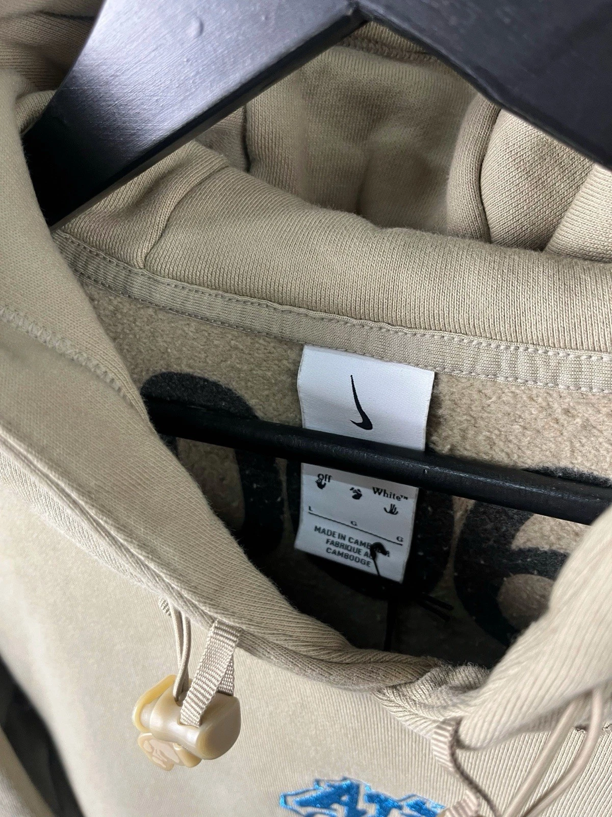 FELPA CON CAPPUCCIO OFF WHITE x NIKE FLEECE BEIGE AUTENTICA KAKI DN1760 247 L TAGLIA RARA