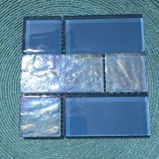Blue Iridescent Glass Mosaic Tile Sheet on Mesh Backing Decorative Tiles