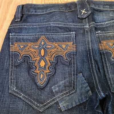 Antik Denim Jeans Country Western Embroidered Pockets Leather