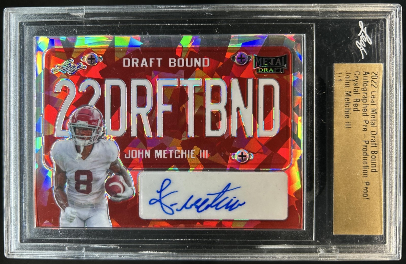 John Metchie Leaf Metal Draft Autographs #BAJM1 Red Crystal