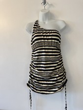 MAGISCULPT Swimdress/Swimsuit One Shoulder One Piece UK 12 Black Gold Stripe