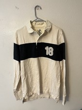 Sz Med Y2K Express Jeans Premiere Division striped rugby shirt men  s white/black