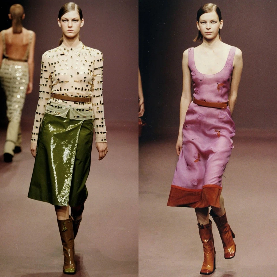 Botas Prada Otoño/Invierno 1999 Cuero Verde y Marrón Media Pantorrilla Tacón Bloque IT 37 Foto 4 de 4