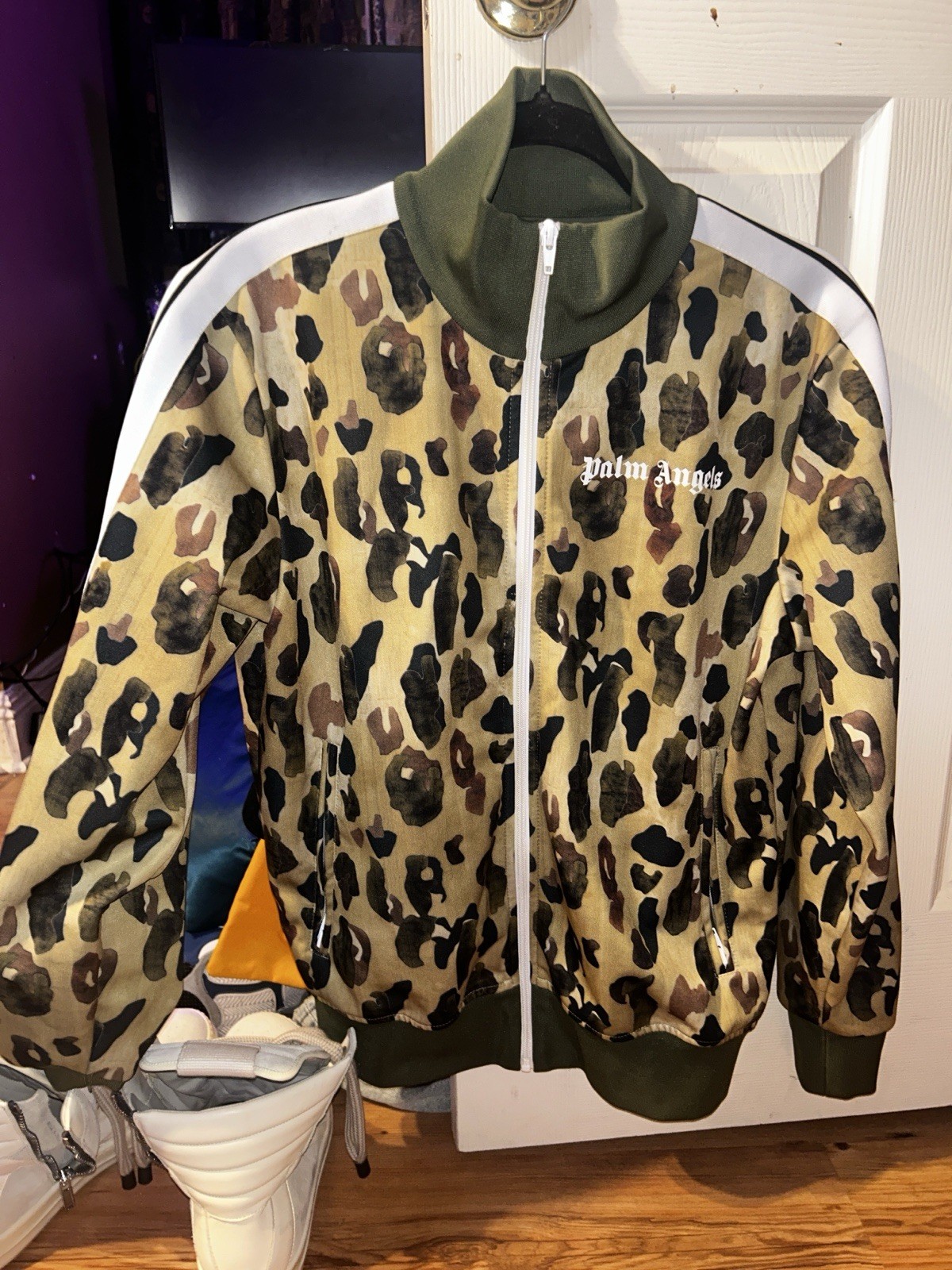 Palm Angels Men's Multicolor Animal Print Track Jacket Zip Front Size M