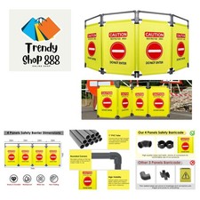 4 Panels Safety Barricade,7.8 FT Foldable Security Sign Barrier,Heavy Duty PV...