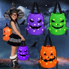 3 Pcs Light-Up Halloween Trick or Treat Buckets for Kids, Glow in Dark, Multi-Co