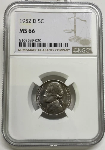 1952-D Jefferson Nickel 5c NGC MS66 Gem BU Nice Color
