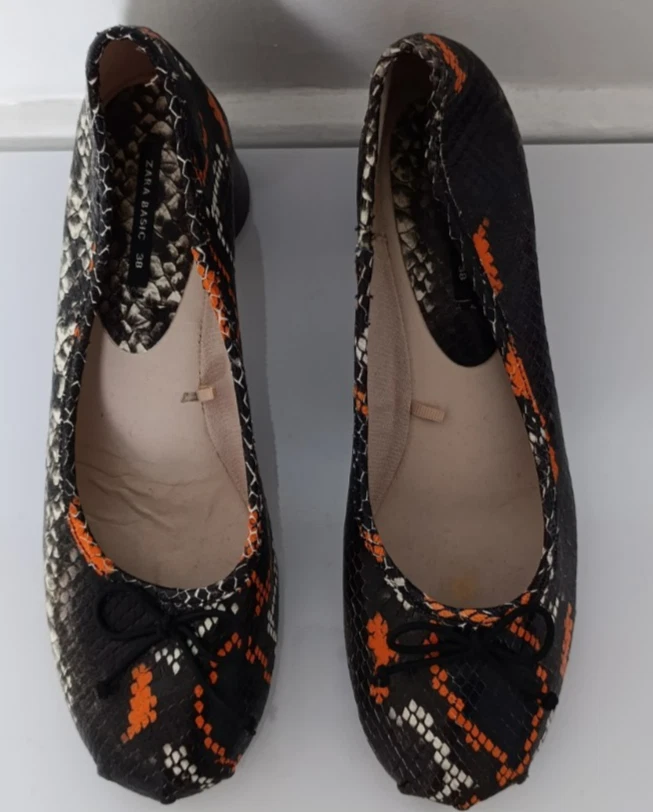 ZARA Snake Embossed Print Pumps Block Heel Orange Black Ballet Style Shoes UK 5 - Image 4 of 4