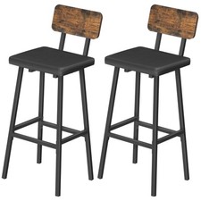Black Bar Stools, Set of 2 PU Upholstered Tall Bar Stools, Kitchen Breakfast ...
