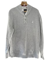 Nautica Men  s Sz XL Gray Quarter Button 100 Cotton Pullover Sweater