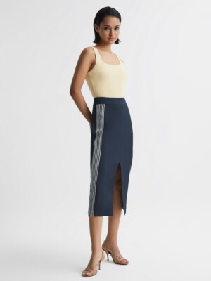 REISS Pia High Rise Midi Pencil Skirt in Navy UK Size 10 UK