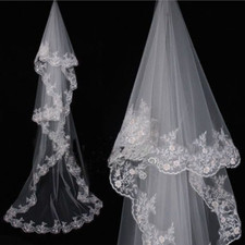 1 T biały Katedra Ślub Welon ślubny Koronka Aplikacja Krawędź BEZ grzebienia 3M nowy