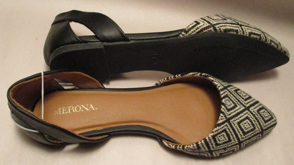Nuevo con etiquetas Merona Celina Mujer 7.5M Negro/Natural Recorte Geométrico Punta Plana Foto 4 de 4