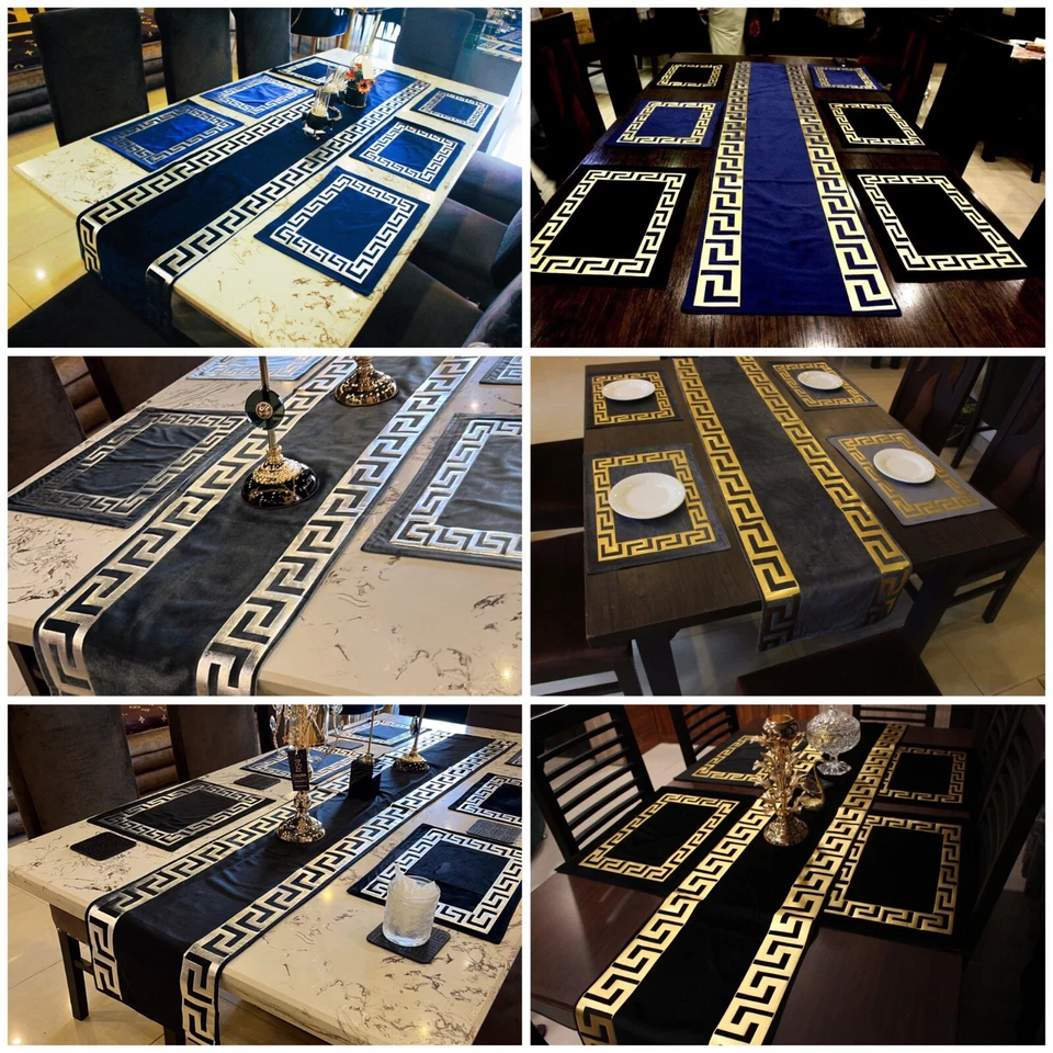Special XMas Velvet Table Runner Greek 8pc Placemats Velvet-Gold/Silver key - Image 2 of 4