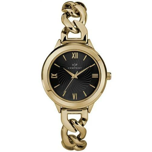 TIMEX VIEWPOINT Gold Tone Alloy Bracelet Black Analog Dial Quartz