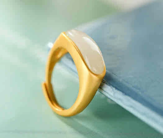 B23 Anello Rauch-Jade 925 Argento Sterling Placcato Oro Misura Regolabile - Immagine 4 di 4