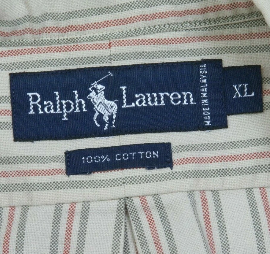 Camisa de Vestir Ralph Lauren Beige Azul Rojo Bolsillo XL Manga Larga Hombre X-Grande 1-313 Foto 4 de 4