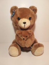 Rare Vintage Dakin  1977 Momma Holding Baby Bear Plush With Ear  Butt Tags