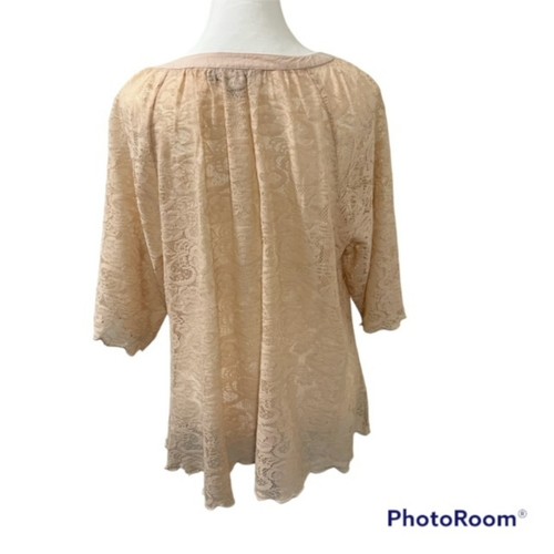 Blusa Top Vintage America Mujer Melocotón Encaje Cuello en V Plisada Manga 3/4 Talla Grande - Imagen 2 de 12