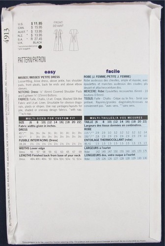 NOS Butterick Pattern 4877, Size 12-14-16, Close Fitting A-Line Dress, Uncut - Picture 2 of 2