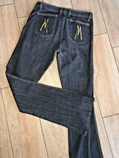 Vintage MARCIANO EMBROIDED BACK POCKETS STITCH PLEATED BLACK Altered  SZ 27 bj3