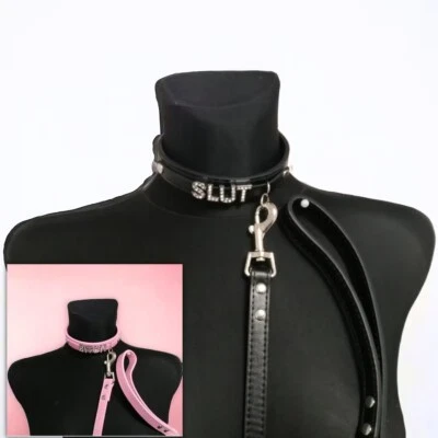 THE BLACK FELINE Collar and Leash Set Chain Customized Custom Choker BDSM Sub for Woman Leather