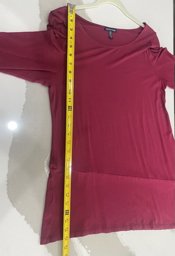 Eileen Fisher Tunic Top Large Asymmetrical Viscose Jersey Bergundy T19 - Picture 5 of 5