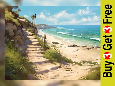 Serene Beach Pathway Kunstdruck 5'' x 7'' - Küstenlandschaft Aquarell