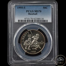 1995-S Baseball Commemorative Half Dollar PCGS MS70