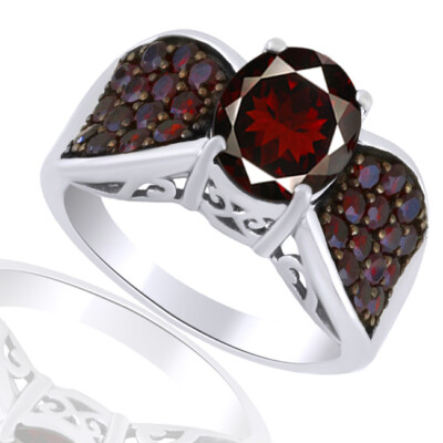 Oval & Round Cut Garnet Sterling Silver Fashion Ring