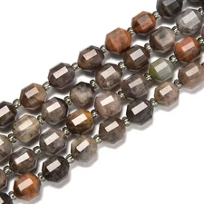 Natural Black Moonstone Prism Cut Double Point Faceted Round 8mm 15.5'' Strand