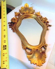 vintage ITALY Carved Gilt Gold WOOD Wall MIRROR Rococo Botanical Shell