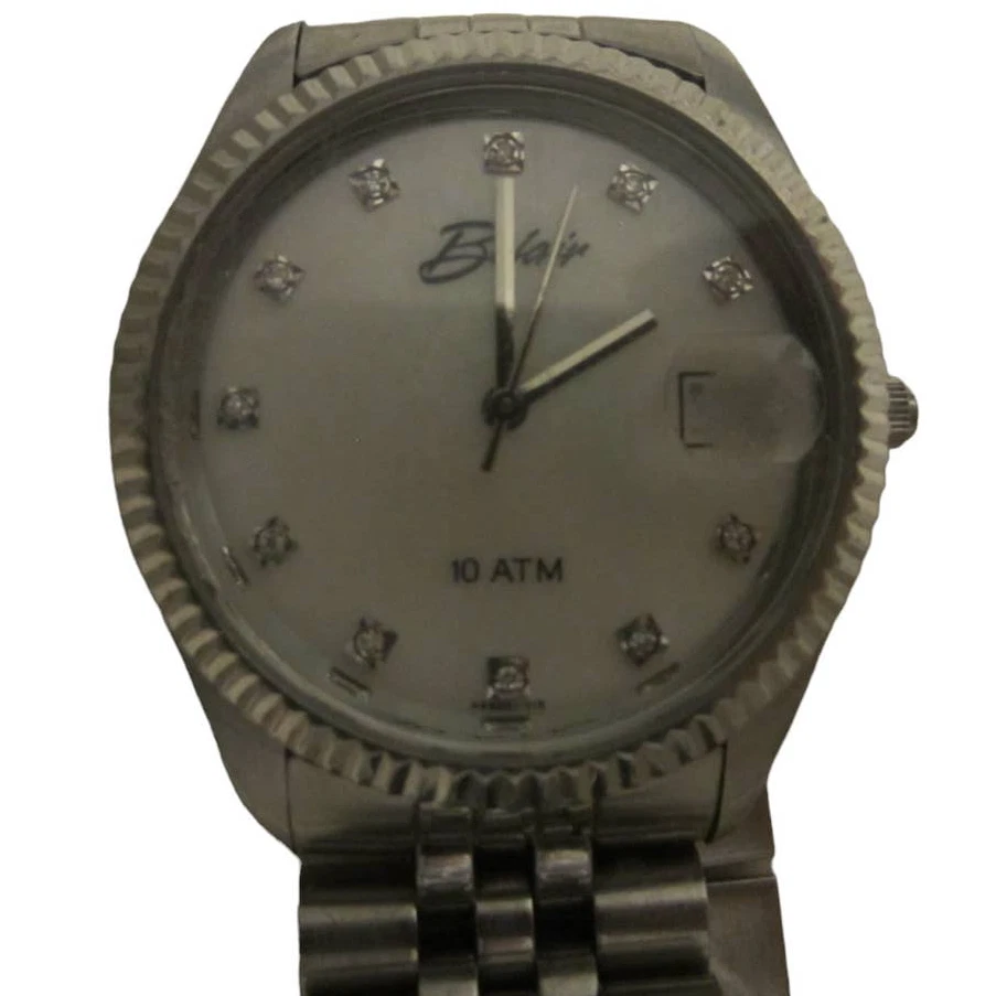 Belair Vintage Men s All Steel Silver Tone Bubble Date Analog