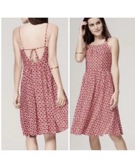 LOFT Ann Taylor Red White Pinwheel Strappy A Line Midi Tie Back Dress Size 12
