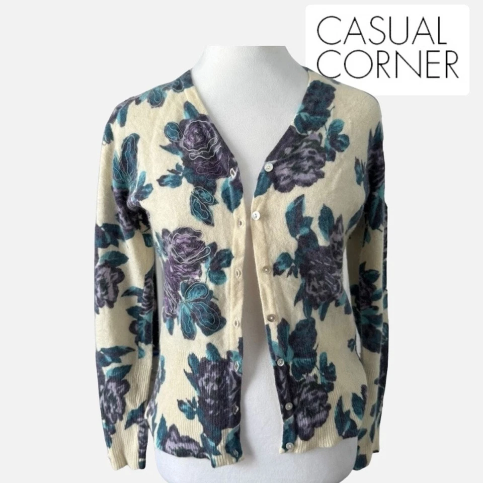 Suéter Cárdigan Floral Esquinero Informal Vintage Bordado Lana Mujer Talla Mediana Foto 2 de 4
