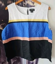 LIZ CLAIBORNE CAREER Vintage Sleeveless Linen Cotton Colorblock Round Neck XXL