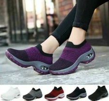 Women's Air Cushion Sport Running Shoes Breathable Mesh Walking Slip-On Sneakers