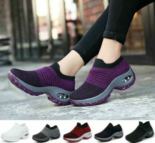 Women's Air Cushion Sport Running Shoes Breathable Mesh Walking Slip-On Sneakers - 第 1/21 張圖片