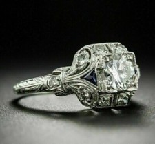 Art Deco 2CT Round Cut Lab Created Diamond Wedding Engagement Ring In 925 Silver