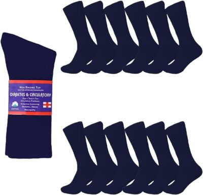 Diabetic Socks, Non-Binding Circulatory Cushion Cotton Crew Socks for Men Women