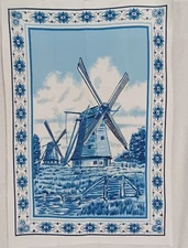 Blue Windmills Piece Of Linen 28" × 18.5". No Brand. 