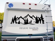 Deer Mountain Forest Scene Camper Rv Graphics Travel Trailer Die Cut Sticker