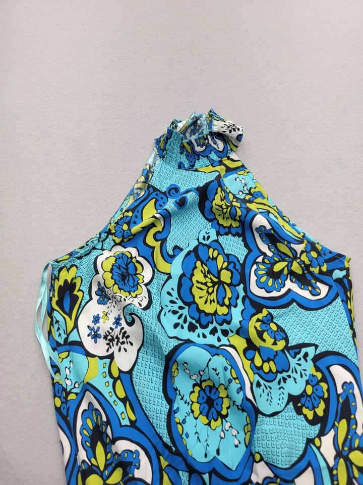 Vestido Arden B Mujer Grande Azul Halter Top Hasta la Rodilla Floral Mezcla Seda Foto 3 de 4