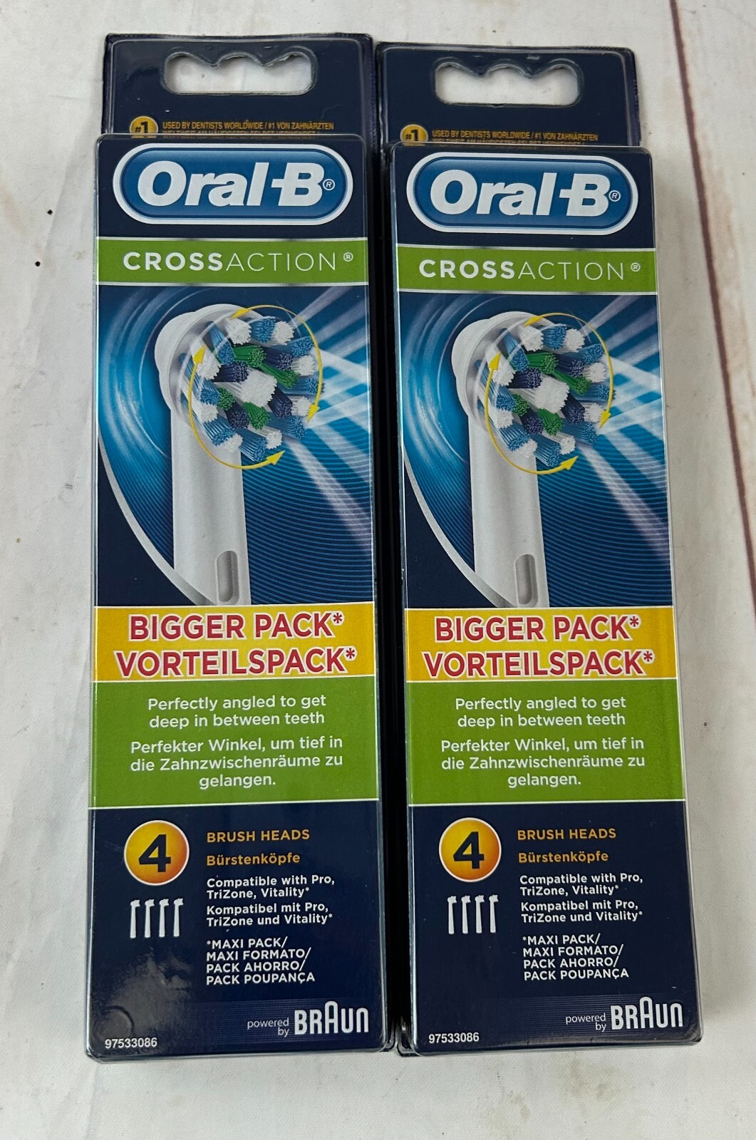 Oral-B 2x 4 pack (8 heads total) Cross Action White Toothbrush Replacement Heads