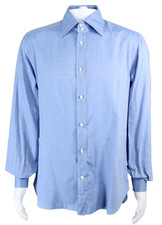 KITON Light Blue Cotton Twill Men's Long Sleeve Button-Down Shirt 43 17