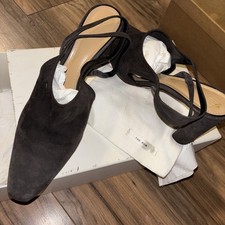 The Row Camil Heel Soft Real Suede Black Grey Slingback Rare  Sz 42